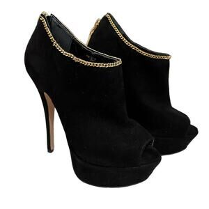 Carvela Kurt Geiger black suede platform heel bootie chain size 38